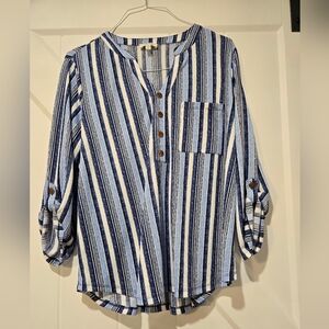 Blue and white striped blouse